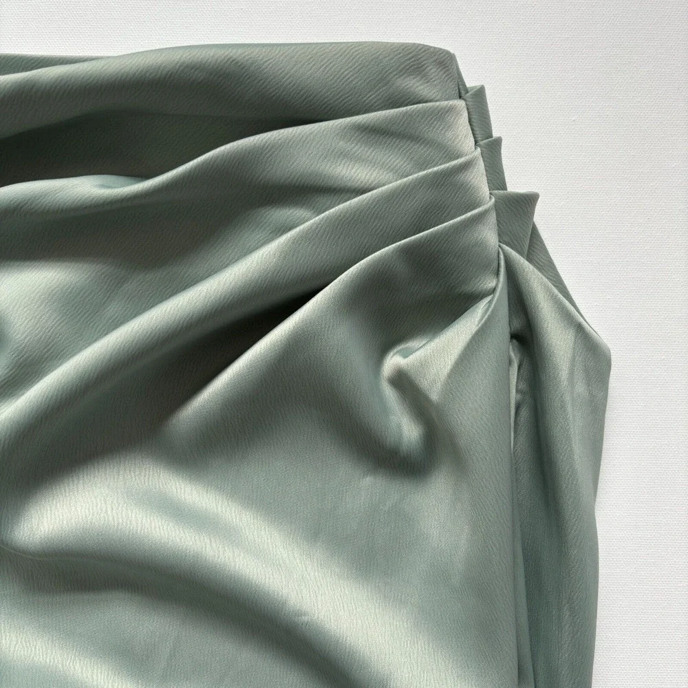 Pretty Little Thing Women's Sage Sheer Ruched Side Split Leg Maxi Skirt Size 6